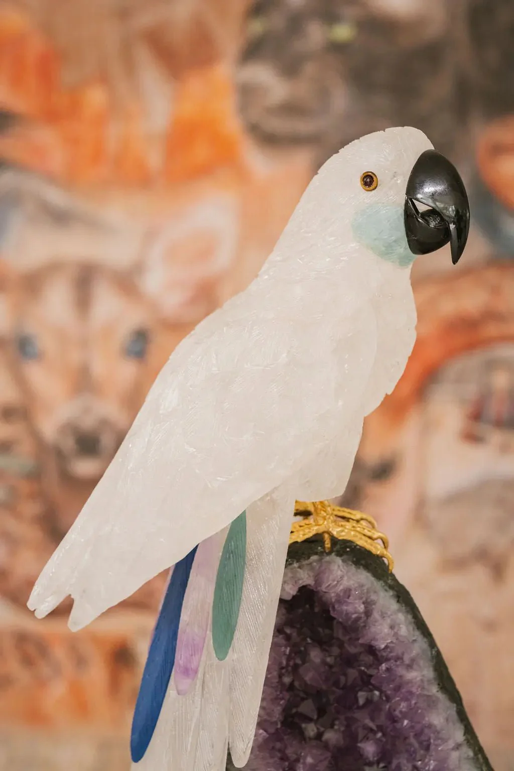 3 Ft Clear Quartz Crystal Parrot On Amethyst Cathedral - Image 10