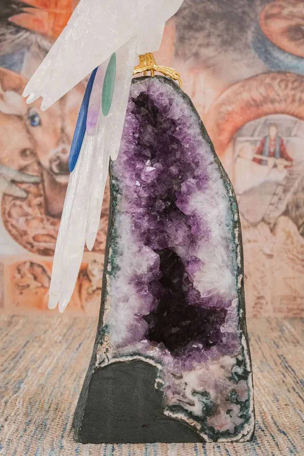 3 Ft Clear Quartz Crystal Parrot On Amethyst Cathedral - Image 11