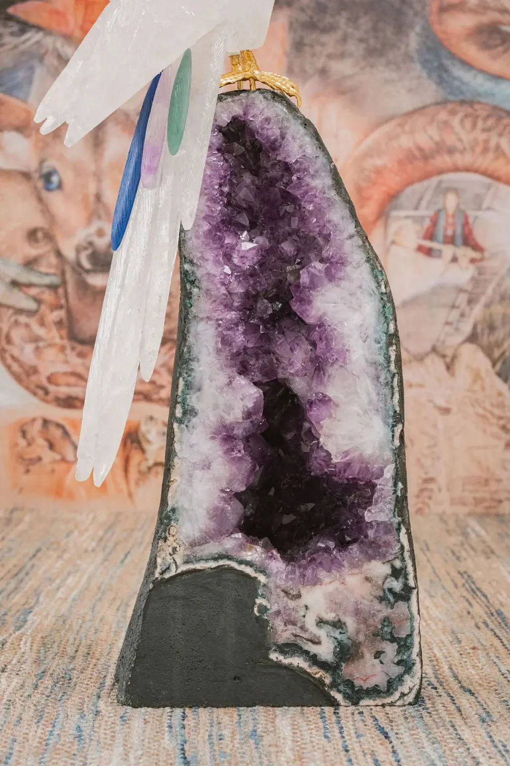 3 Ft Clear Quartz Crystal Parrot On Amethyst Cathedral - Image 13