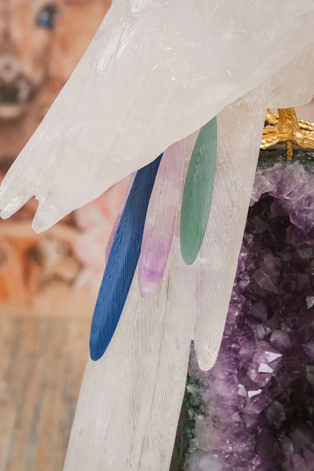 3 Ft Clear Quartz Crystal Parrot On Amethyst Cathedral - Image 19