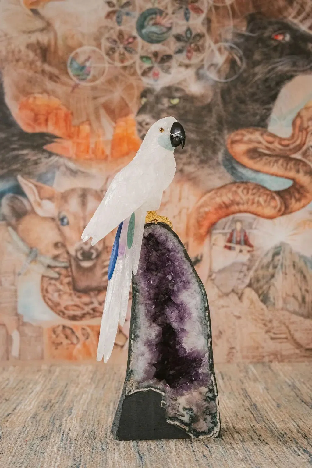 3 Ft Clear Quartz Crystal Parrot On Amethyst Cathedral - Image 3