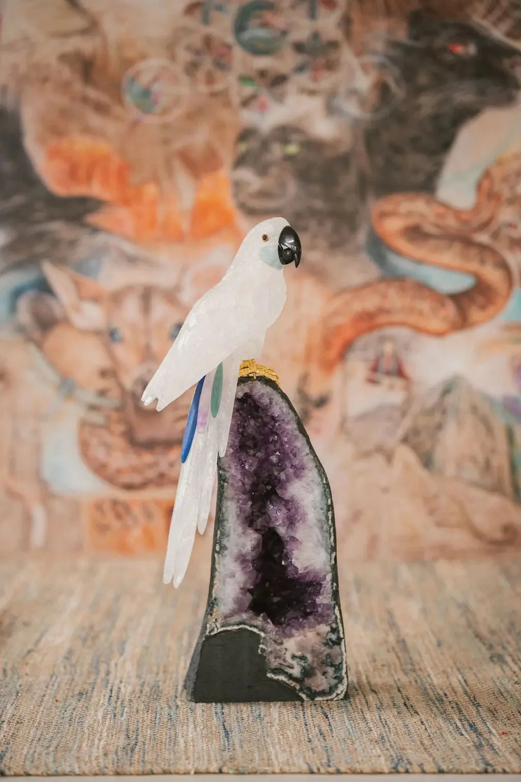 3 Ft Clear Quartz Crystal Parrot On Amethyst Cathedral - Image 4