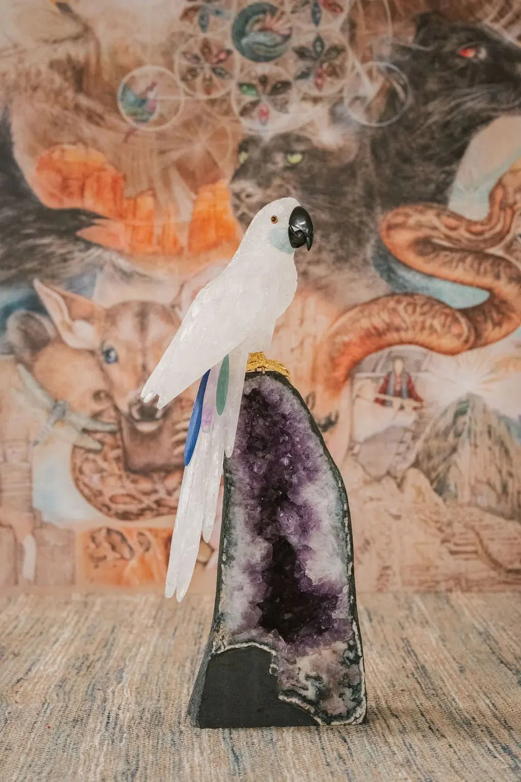 3 Ft Clear Quartz Crystal Parrot On Amethyst Cathedral - Image 5