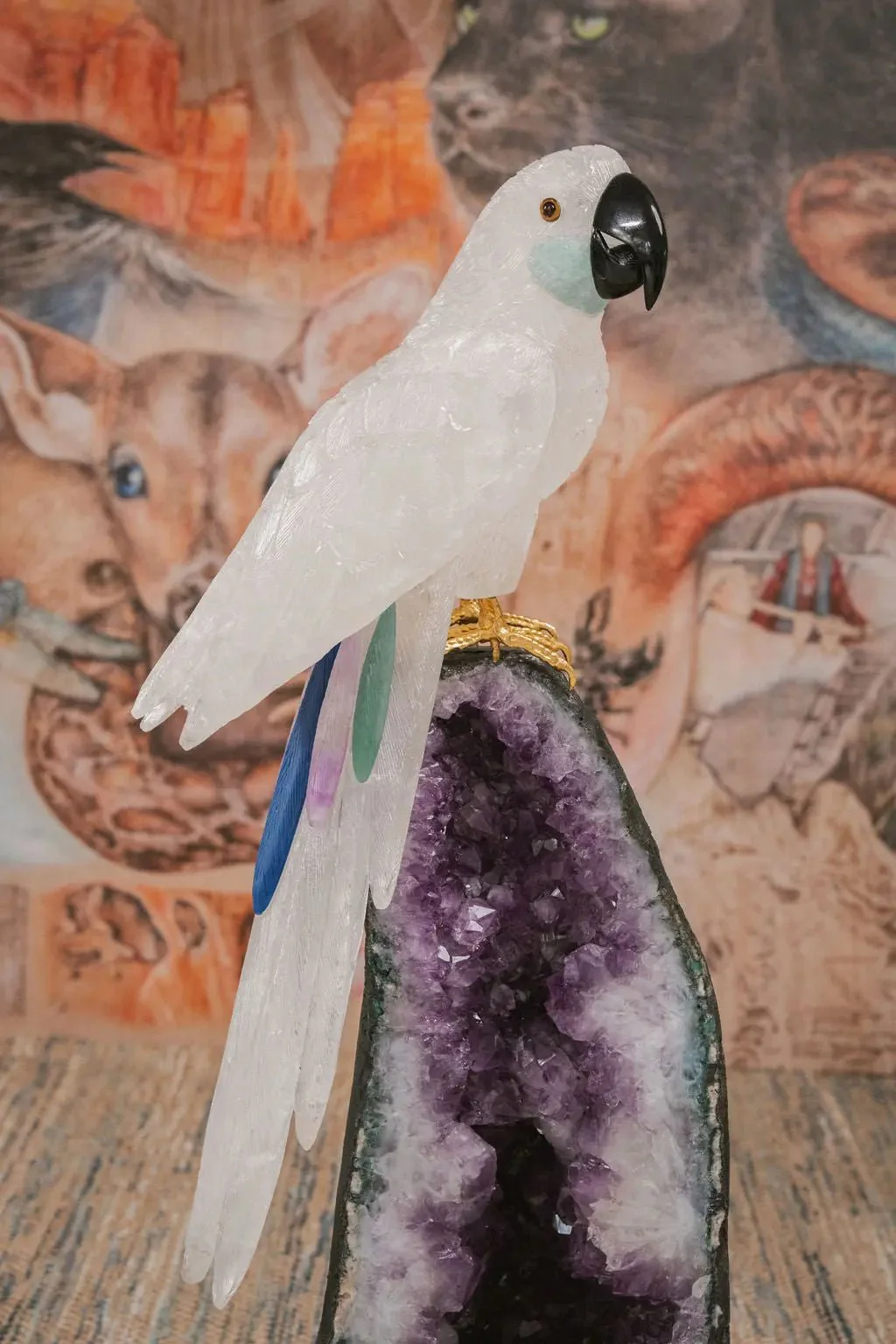3 Ft Clear Quartz Crystal Parrot On Amethyst Cathedral - Image 6