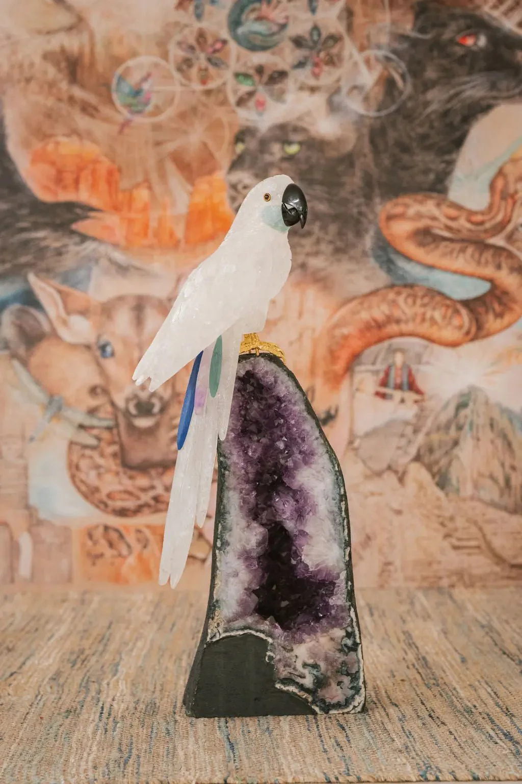 3 Ft Clear Quartz Crystal Parrot On Amethyst Cathedral - Image 7