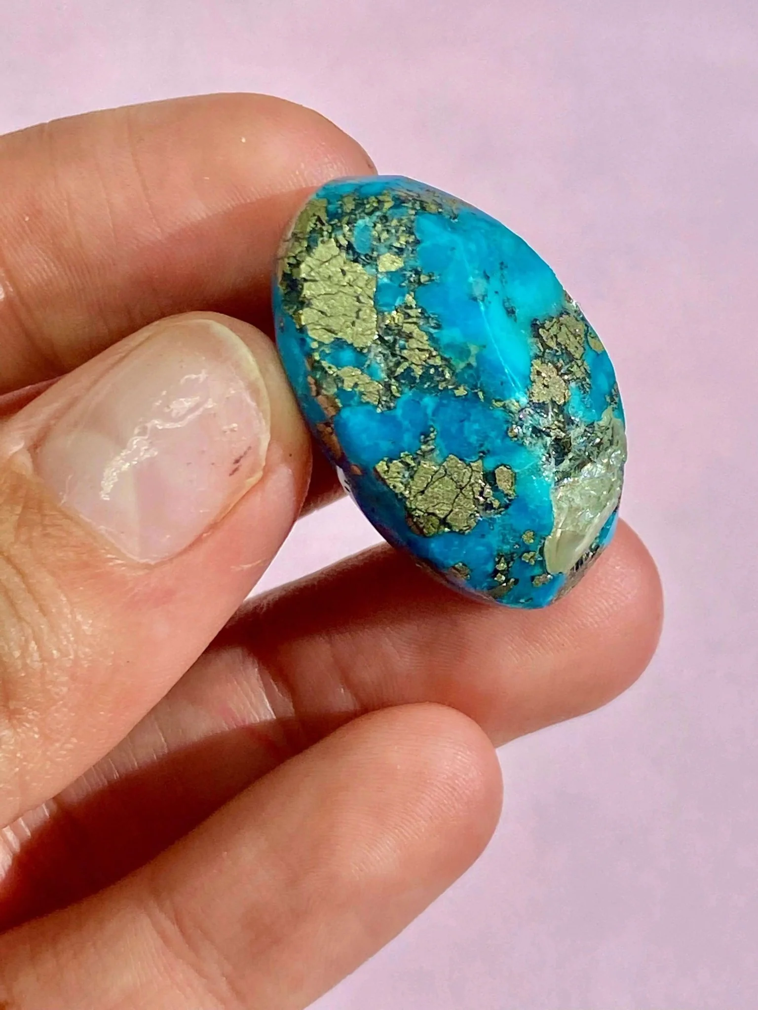 Authentic Morenci Turquoise Cabochon With Pyrite Inclusions - Image 4
