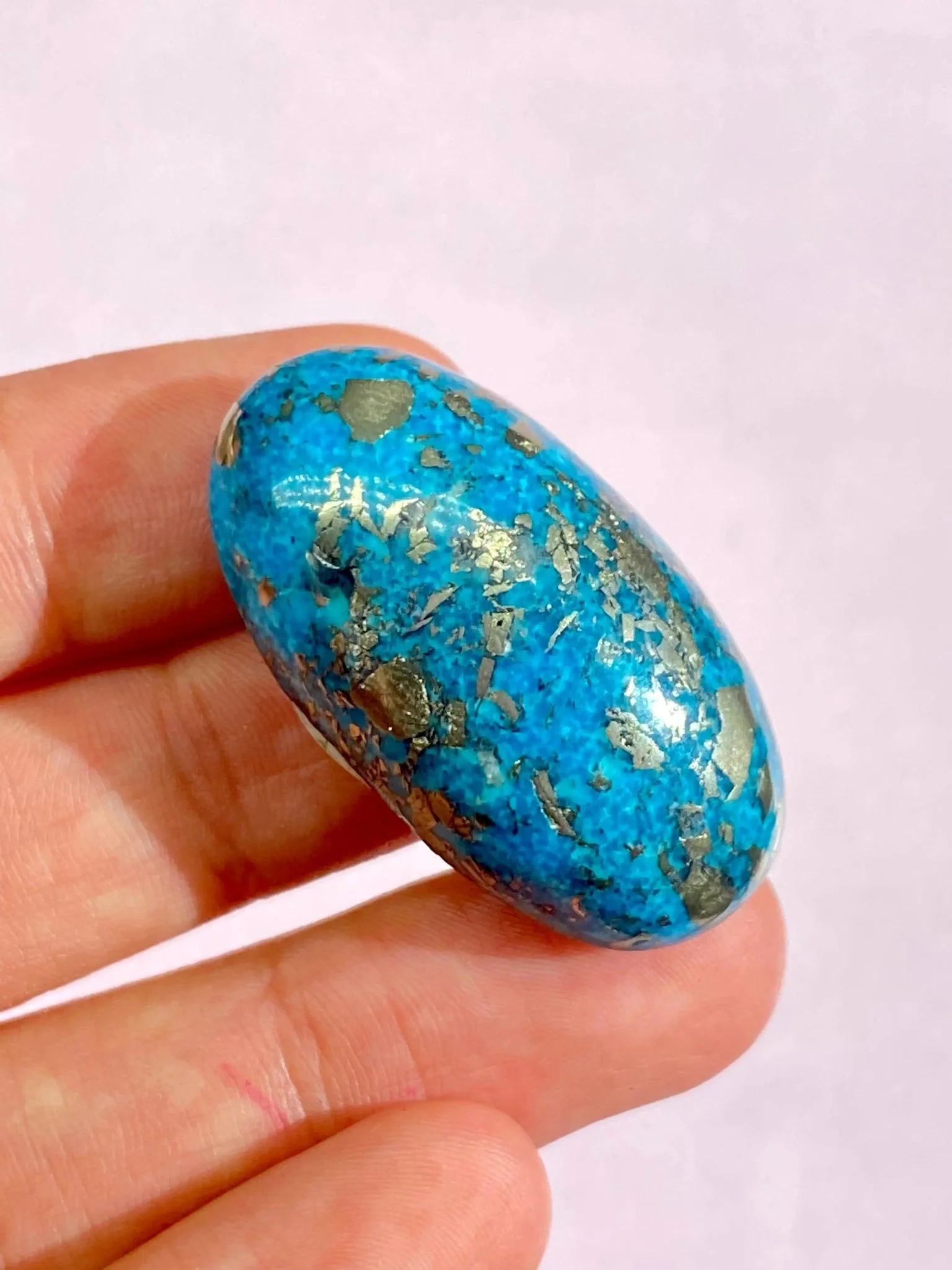 Authentic Morenci Turquoise Cabochon With Pyrite Inclusions - Image 5