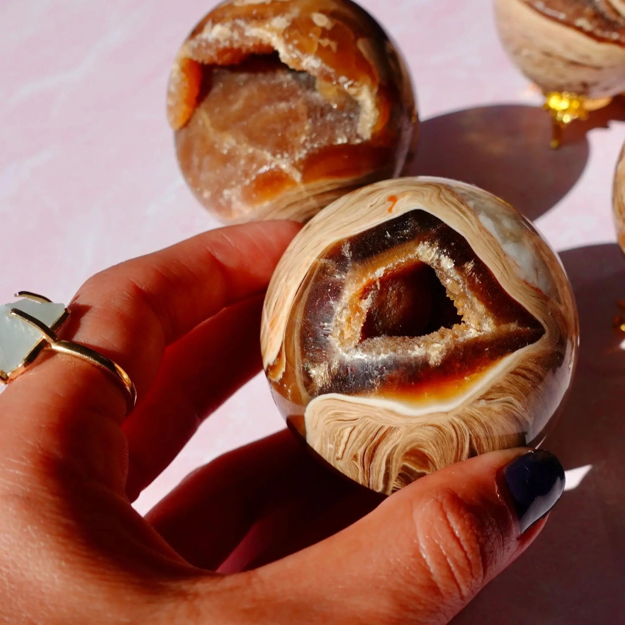 Druzy Chocolate Brown Aragonite Spheres - Image 4