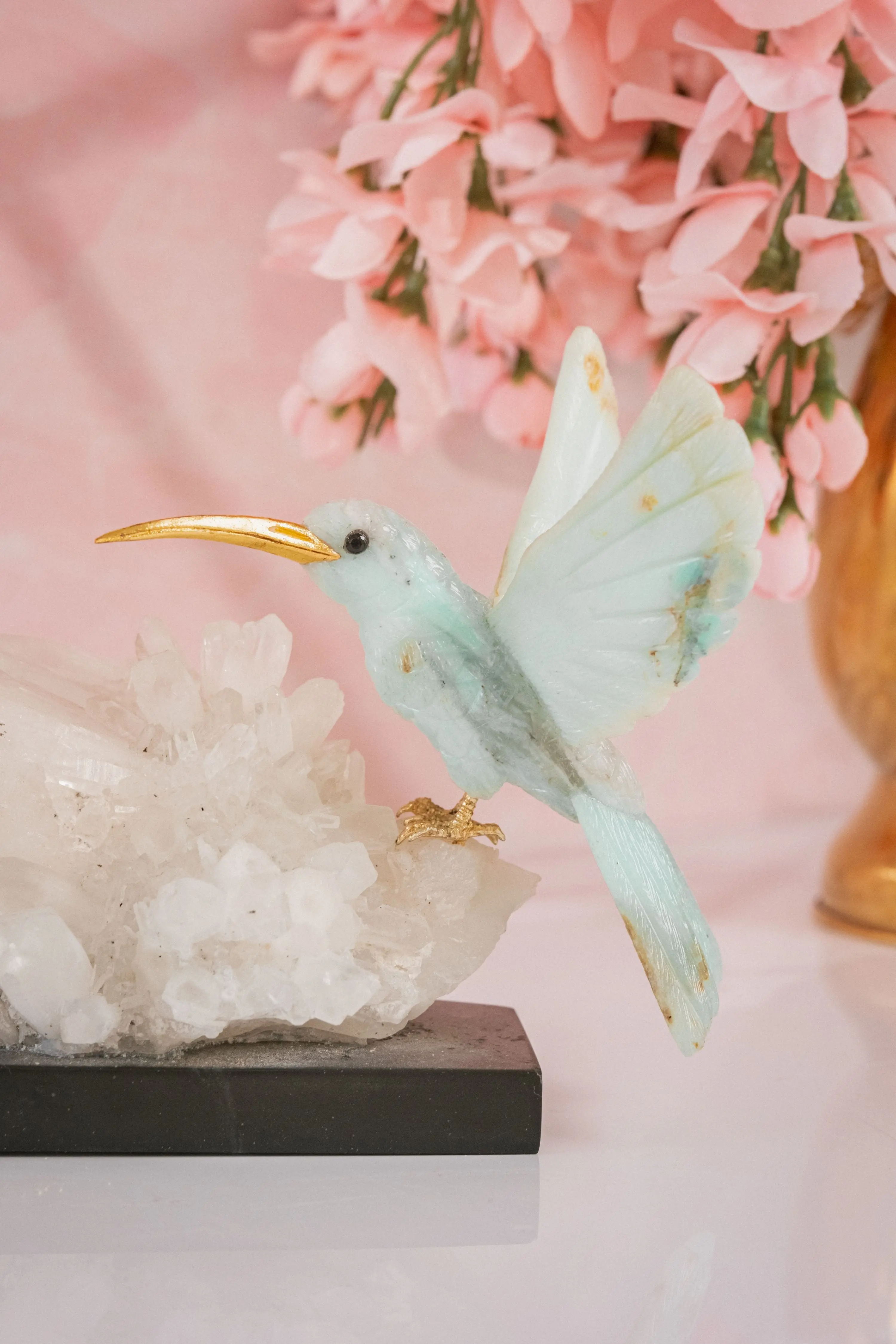 Dual Blue Opal Hummingbirds on Quartz Cluster - Image 6