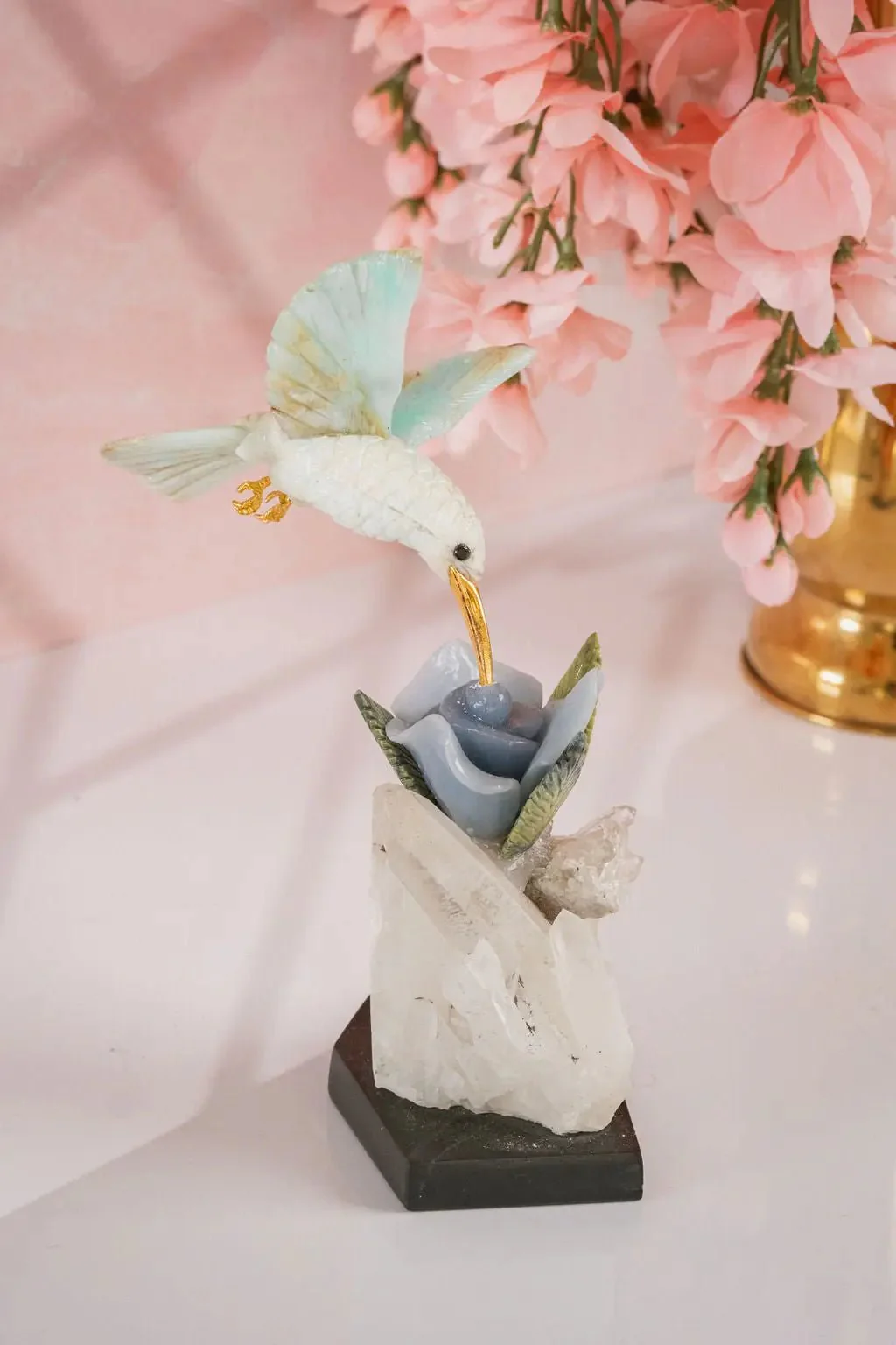 'Ethereal Wings' Andean Opal Hummingbird on Needle Quartz Base - Image 4