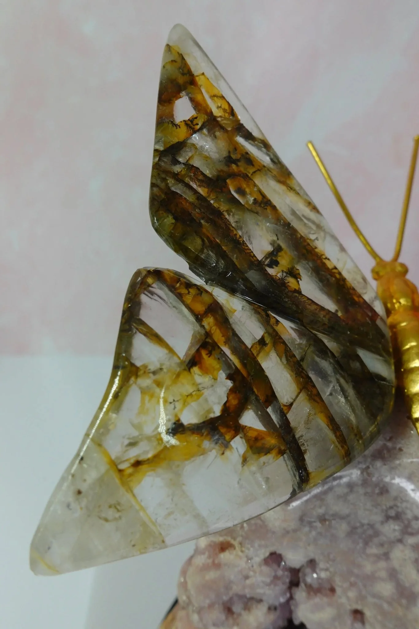 Golden Healer Crystal Butterfly on Pink Amethyst Base - Image 7