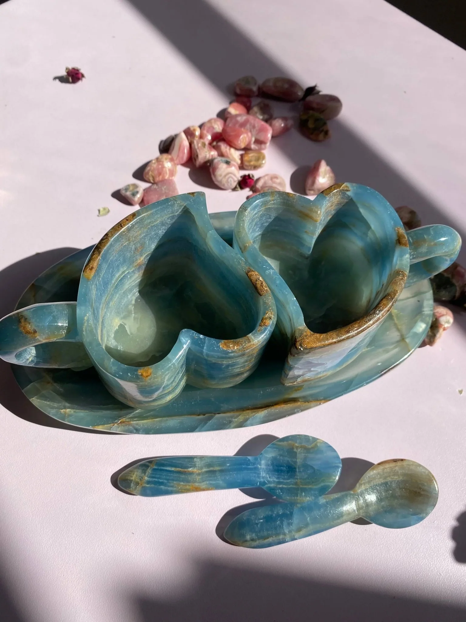 Lemurian Calcite (Blue Onyx) Tea Cups Set - Image 3