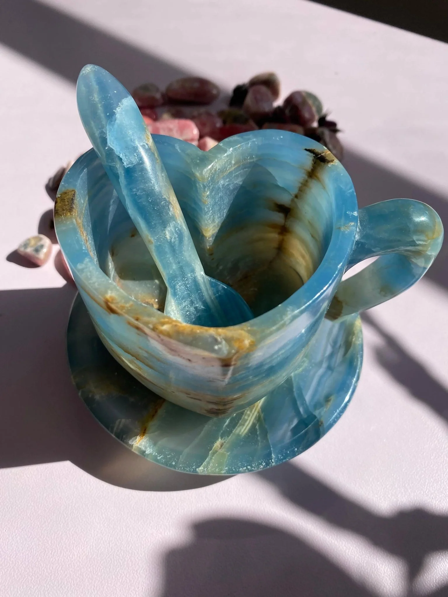 Lemurian Calcite (Blue Onyx) Tea Cups Set - Image 4
