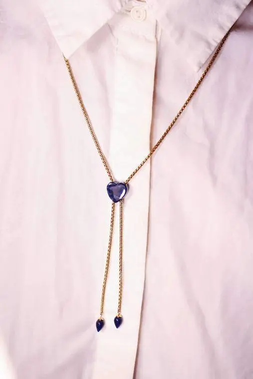 Luv Me Sodalite Adjustable Heart Necklace in 14K Yellow Gold Plated Sterling Silver - Image 3