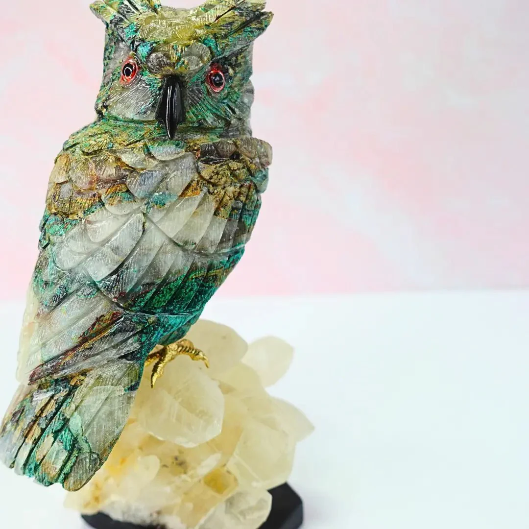 Quantum Quattro Crystal Owl Figurine on Clear Quartz Base - Image 6